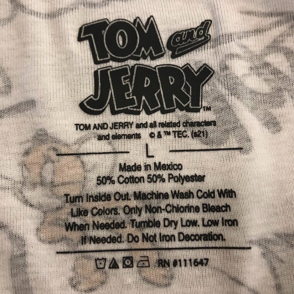 Tom & Jerry Baby Tee Cropped Crew Neck T-Shirt Size L Pullover All Over Print - Picture 11 of 15